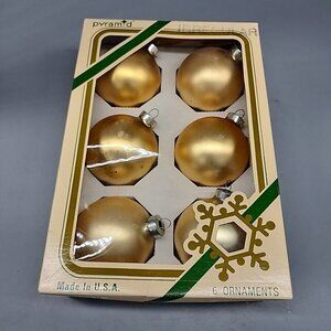 Vintage Pyramid 6 glass Christmas Ornaments gold frosted Balls 3"